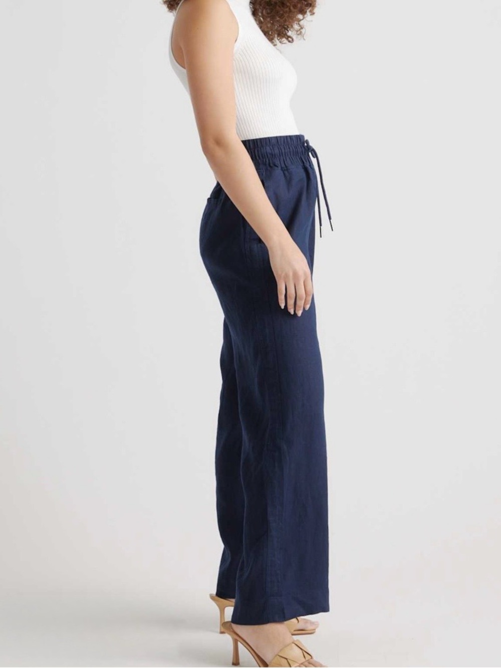 Per Se Navy Blue 55% linen, 45% Viscose Wide Leg Pants, Elastic Waist. Size XL